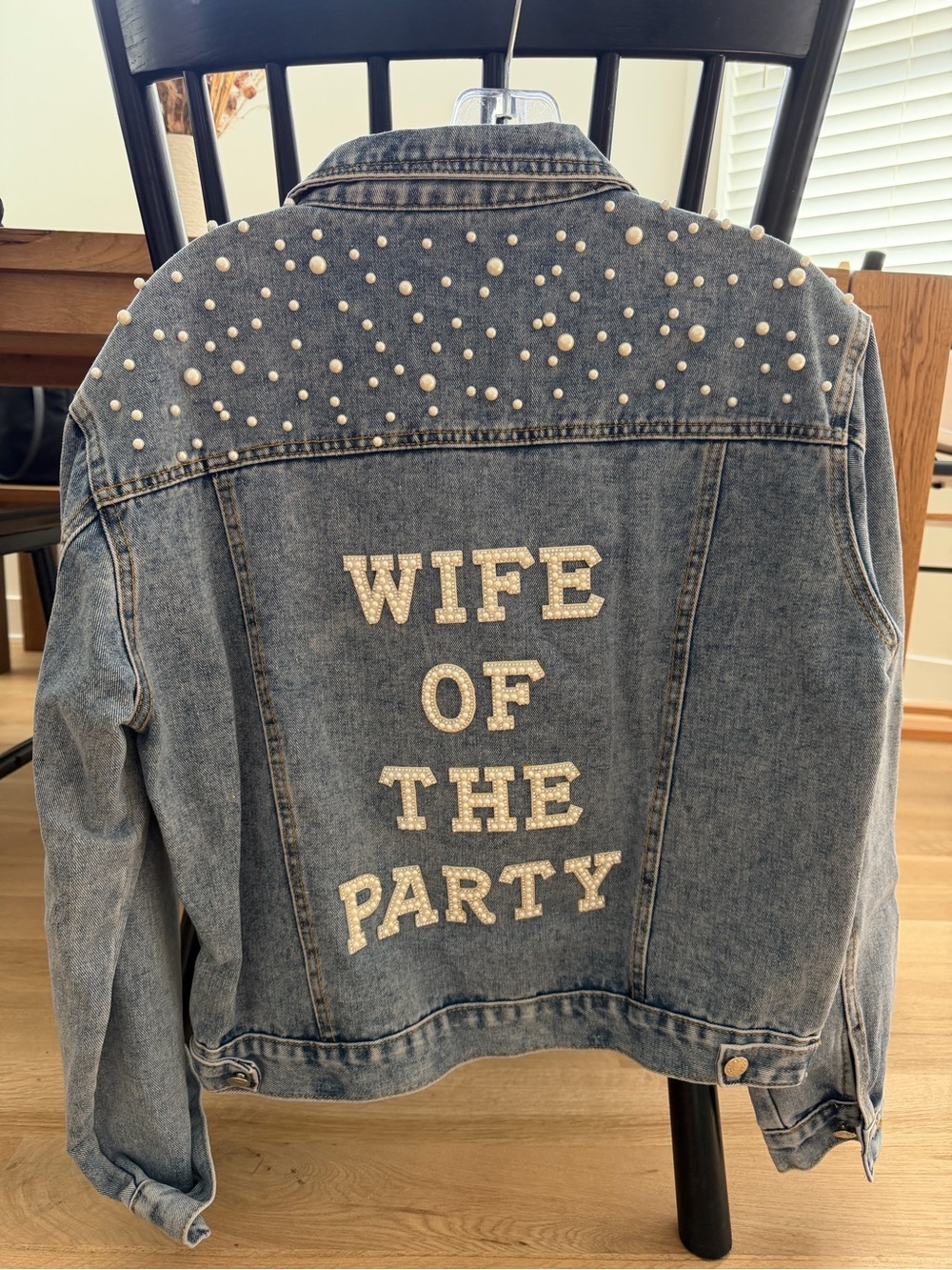 Embellished Light Blue Denim Jacket - Wife of the Party